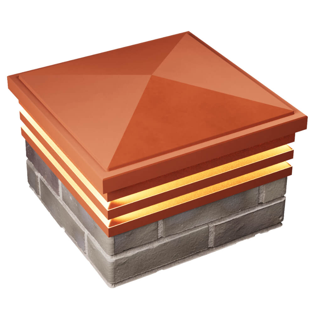 Колпак Zking Бона ХайТек Красный на столб 1.5х1.5 кирпича (385х385мм) с подсветкой в Пскове фото