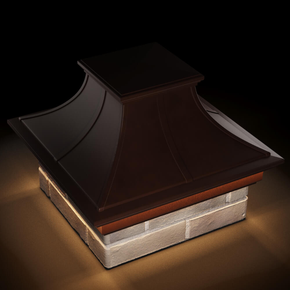Колпак Zking Монблан Премиум Коричневый на столб 1.5х1.5 кирпича (385х385мм) с подсветкой в Пскове фото