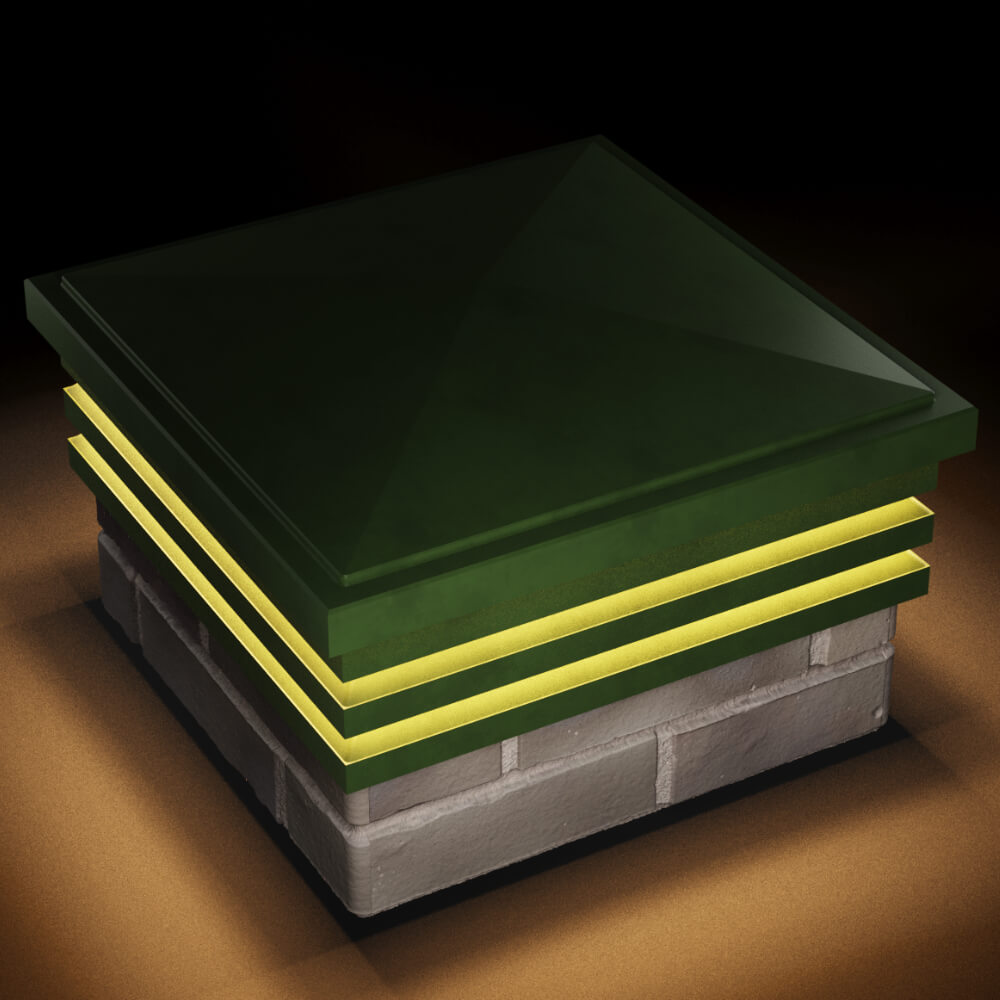 Колпак Zking Бона ХайТек Зеленый на столб 1.5х1.5 кирпича (385х385мм) с подсветкой в Пскове фото