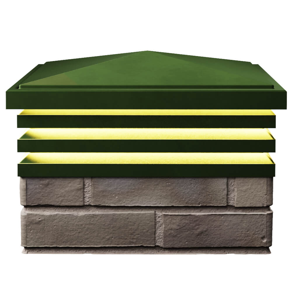 Колпак Zking Бона ХайТек Зеленый на столб 1.5х1.5 кирпича (385х385мм) с подсветкой в Пскове фото