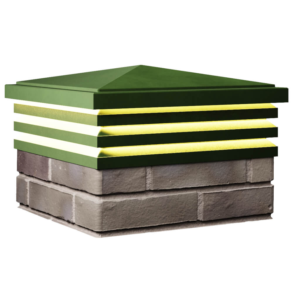 Колпак Zking Бона ХайТек Зеленый на столб 1.5х1.5 кирпича (385х385мм) с подсветкой в Пскове фото