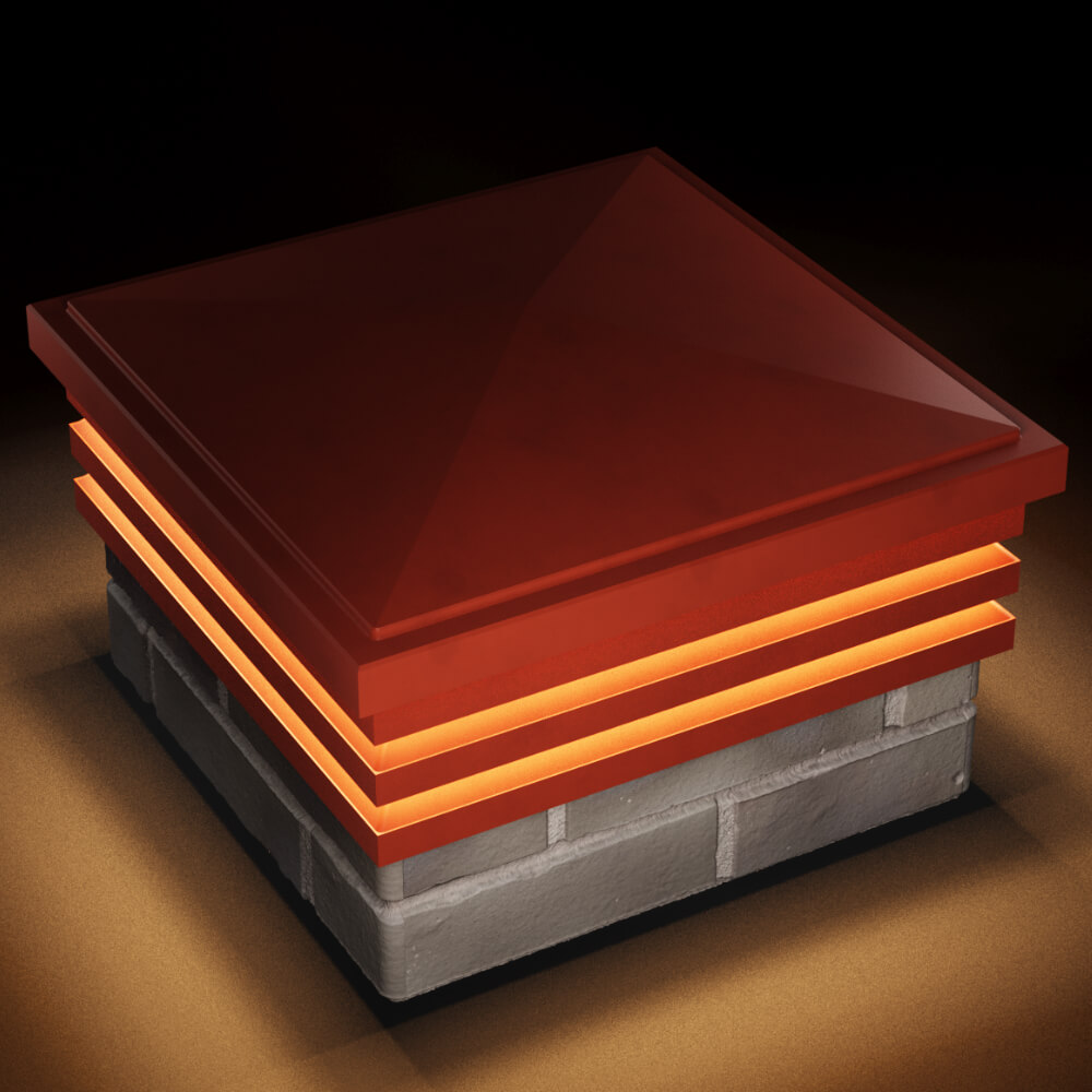 Колпак Zking Бона ХайТек Красный на столб 1.5х1.5 кирпича (385х385мм) с подсветкой в Пскове фото