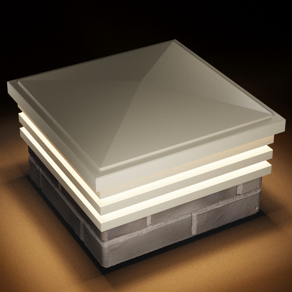 Колпак Zking Бона ХайТек Бежевый на столб 1.5х1.5 кирпича (385х385мм) с подсветкой в Пскове фото