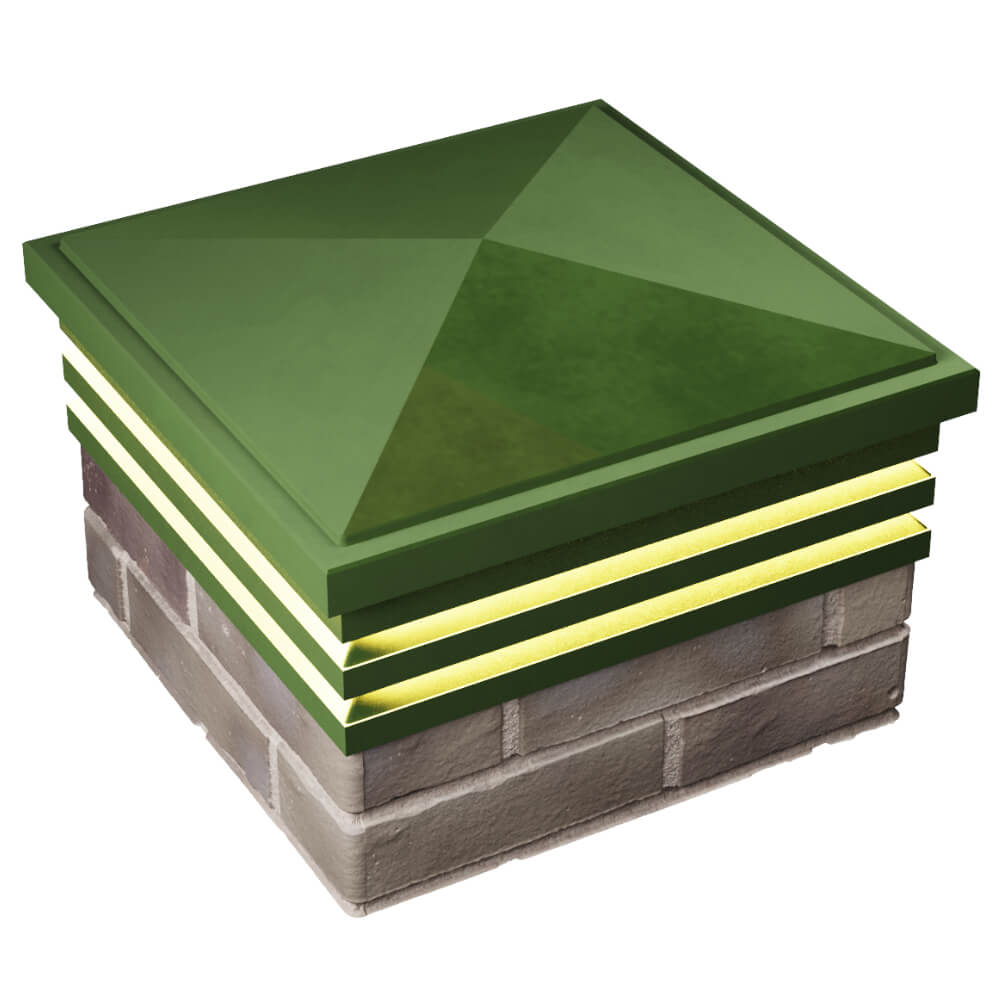 Колпак Zking Бона ХайТек Зеленый на столб 1.5х1.5 кирпича (385х385мм) с подсветкой в Пскове фото