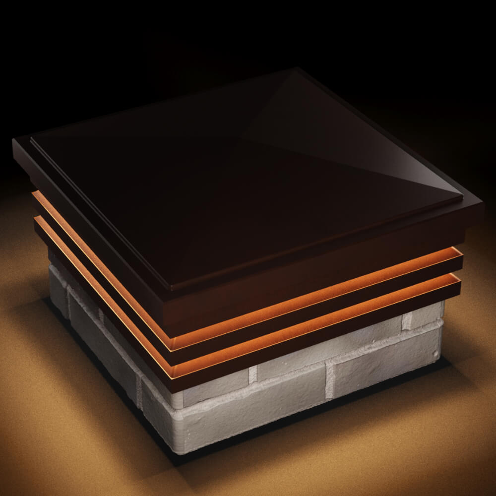 Колпак Zking Бона ХайТек Коричневый на столб 1.5х1.5 кирпича (385х385мм) с подсветкой в Пскове фото