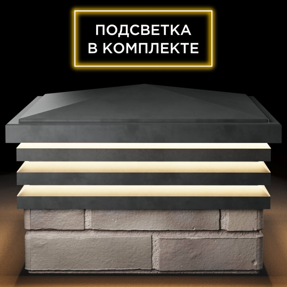 Колпак Zking Бона ХайТек Серый на столб 1.5х1.5 кирпича (385х385мм) с подсветкой Псков фото