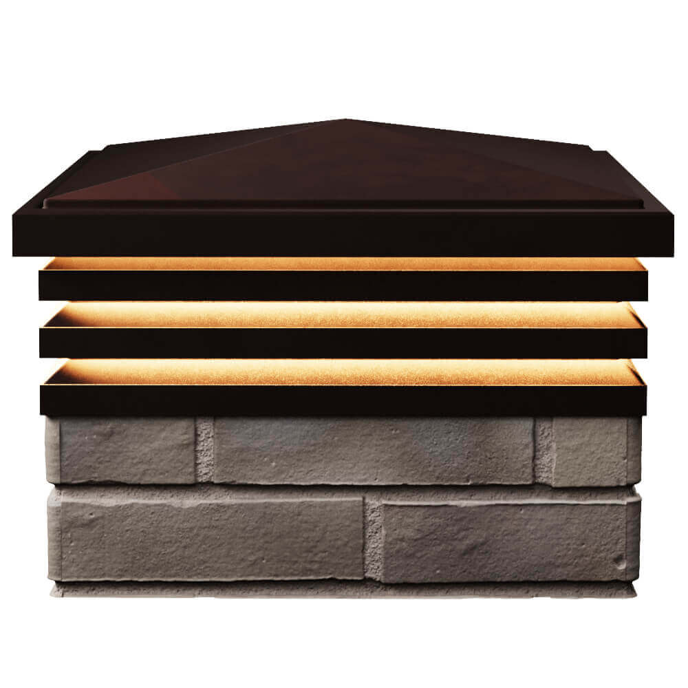 Колпак Zking Бона ХайТек Коричневый на столб 1.5х1.5 кирпича (385х385мм) с подсветкой в Пскове фото